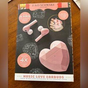 FAO Schwarz Pink Heart Earbuds with Charging Case